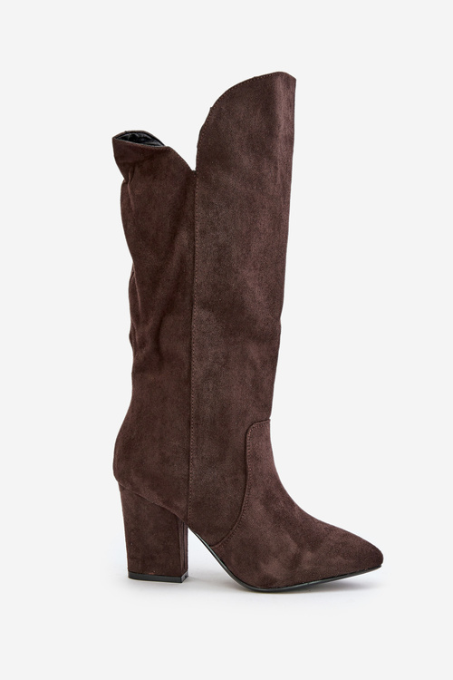 Knee High Heeled Boots Made Of Eco Suede Brown Clorira