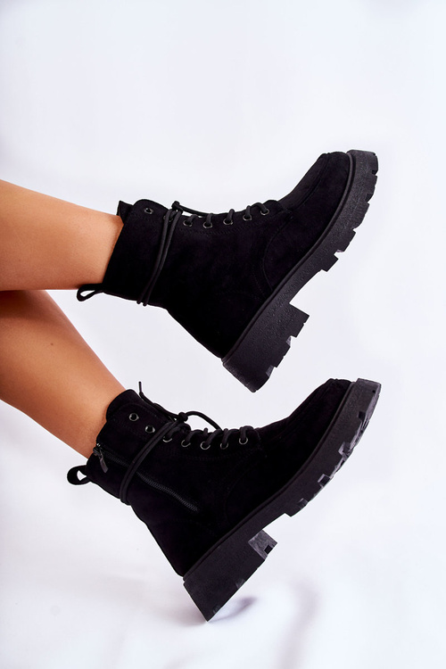 Women's Suede Boots Tied Black Vanita