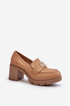 Półbuty Damskie Masywny Obcas Ozdoba Camel Ranunca RMR23108-2