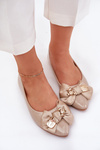 Glossy Ballerinas With Bow And Golden Brooch Dark Beige Rivona