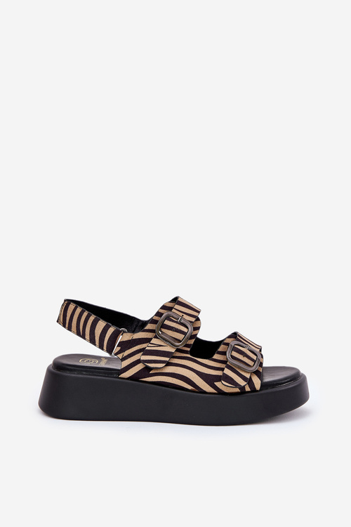 Women's Platform And Wedge Sandals With Buckles Zebra Beige-Black Genorre