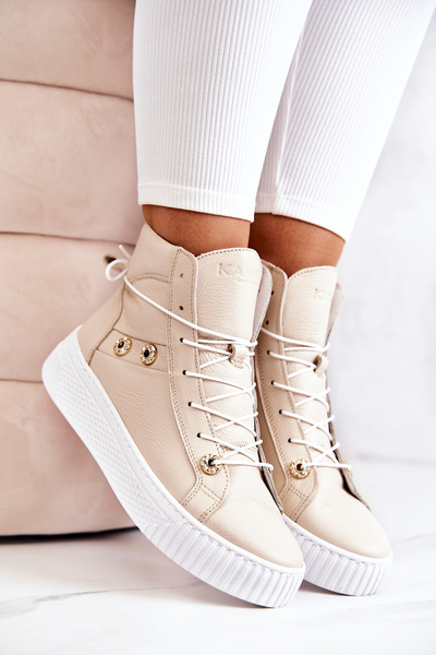 Boots High Leather Sneakers Beige-White Ashlee