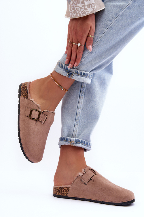 Klapki Damskie Futerko Zamsz Beżowe Haidamia 100-360