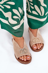 Ladies Sandals With Decoration On Flat Heel Eco Suede Beige Ralisses