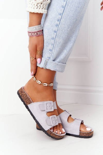 Suede Slippers On The Cork Sole Grey Jennifer