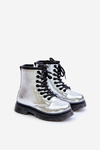 Lined Girls Patent Ankle Boots with Zip Silver Novita
