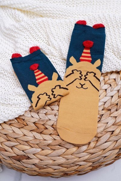 Women's Christmas Socks With Ears And A Teddy Bear