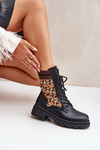 Women's Worker Ankle Boots With Sock In Leopard Black Penthis