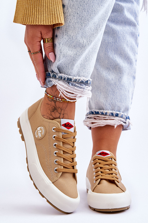 Trampki Niskie Damskie Platforma Beżowe Lee Cooper LCW-23-44-1655L