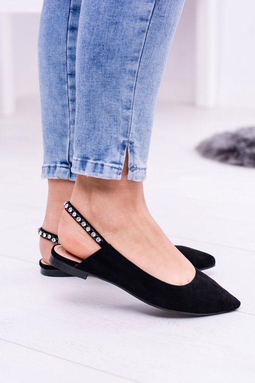 Lu Boo Black Suede Ballerinas in Spike Zirconia Macron