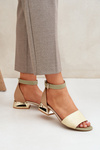 Leather sandals on gold heel beige Laura Messi 2143