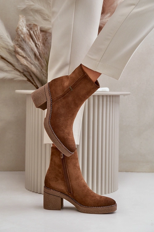 Ocieplane Damskie Botki Eko Zamszowe Khaki Arkesia