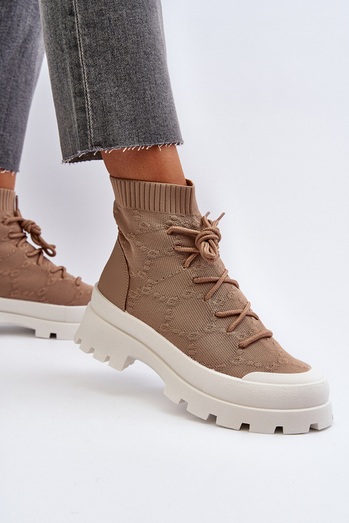 Botki Damskie Skarpetkowa Cholewka Wsuwane Solime Khaki 2669