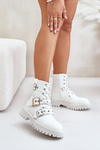 Eco Leather Ankle Boots Workers With Buckles White Serizia