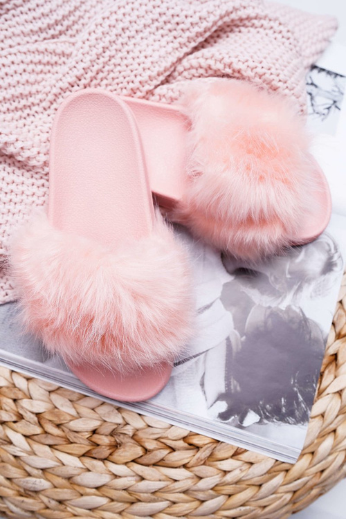 Women's Flip Flops With Fur Light Pink Fur