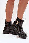 Patent leather ankle boots with lining with gold detail black Talyra