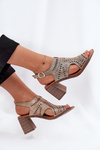 Ladies Perforated Sandals On A Heel Gold Tosine
