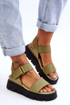 Women's Leather Platform Sandals Green Katte