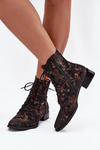 Suede Patterned Ankle Boots On Flat Heel Maciejka 06391-02 Black-Golden