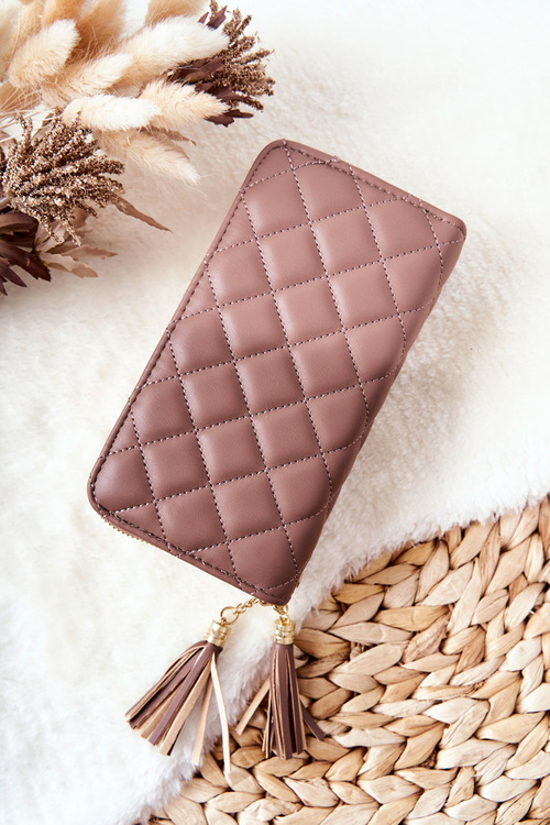 Large Quilted Wallet with Zips Cappucino