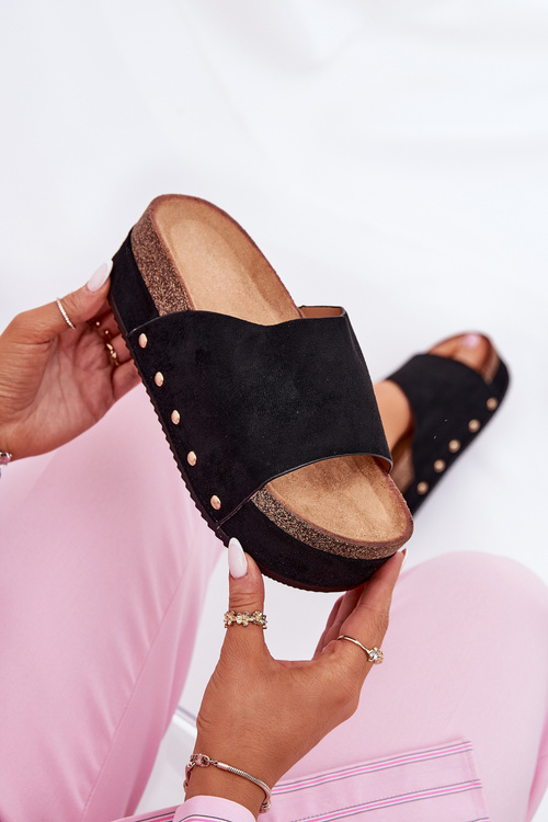 Women's Slippers On Massive Platform Eco Suede Black Vinnibe