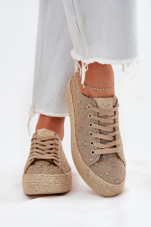 Patterned Women's Platform Sneakers With Weaving Lee Cooper LCW-25-08-3646L Khaki