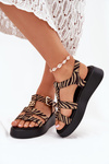 Ladies Platform Sandals With Gold Detail Zebra Beige-Black Fevire