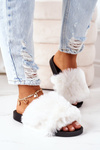 Rubber Slippers With Fur White Soft