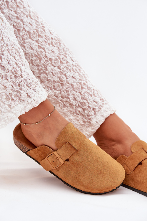 Ladies Clogs and On Cork Platform With Buckle Camel Klarae