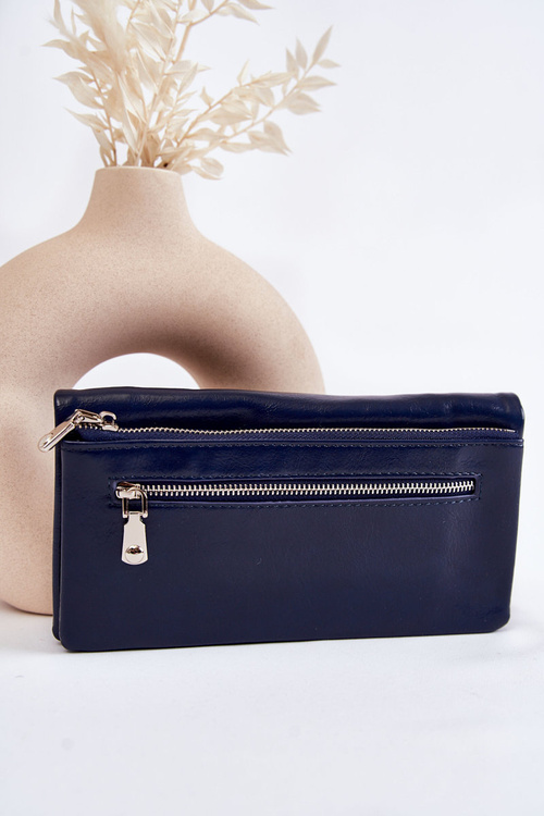 Women's Large Leather Wallet With A Zipper Navy Blue Shiness