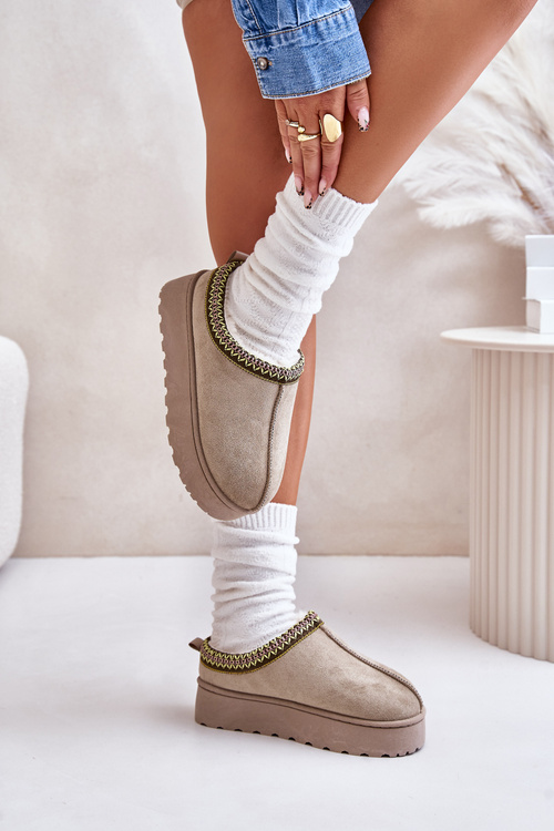 Women's Platform Winter Boots Insulated With Fur Green Straps