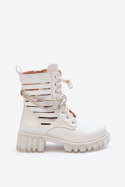 Fashionable Lace-up Boots with Decorative Strip White Rocky