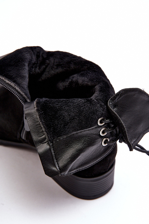 Women's Suede Boots on a Flat Heel Black Keresa