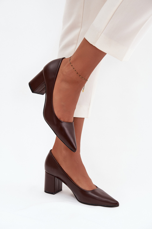Chunky Heel Shoes With Pointed Toes Chocolate Ryvessa