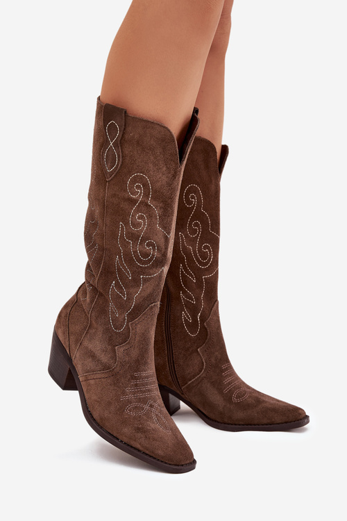 Suede Cowboy Boots For Women With Heel Brown Karira