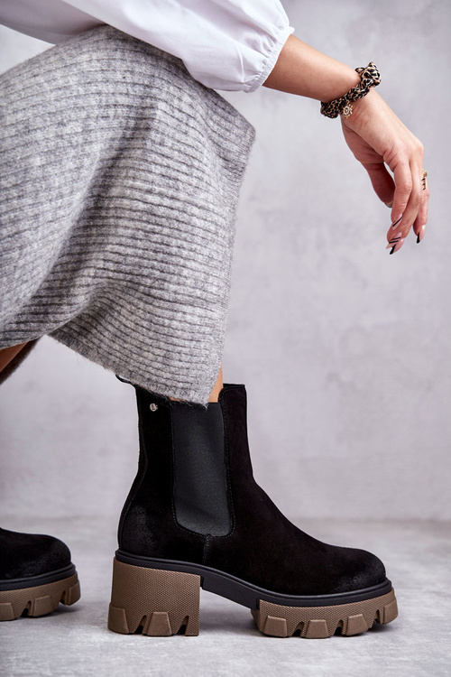 Women's Suede Platform Boots Black Hilde