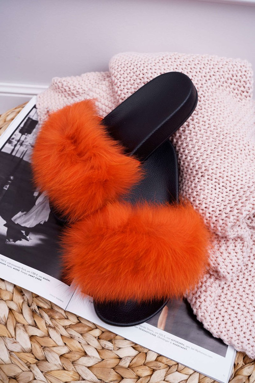 Women's Flip Flops with Natural Fur Orange Naturis