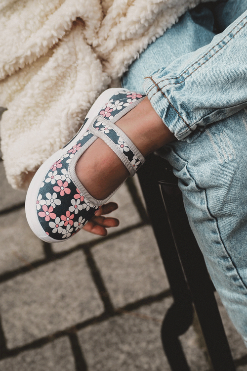 Children's ballerinas in flowers navy blue-Grey Noah