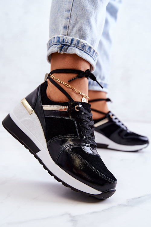 Leather sports shoes on a wedge Black and white Rayana