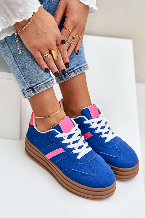 Buty Sportowe Wygodne Damskie Platforma Granatowe Devan