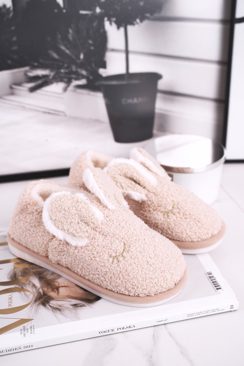 Women's Slippers With Fur Rabbit Beige Goody