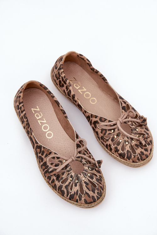 Flat Ballerinas Made Of Natural Leather Panther Print Zazoo 10179 Brown