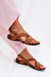 Flat Leather Women's Sandals Zazoo 40032 Brown