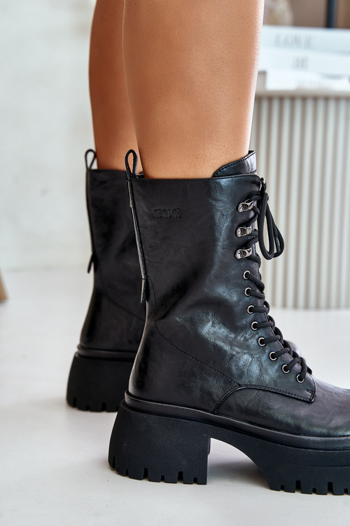 Workery Botki Ocieplane Skóra Naturalna Czarne GOE OO2N4121