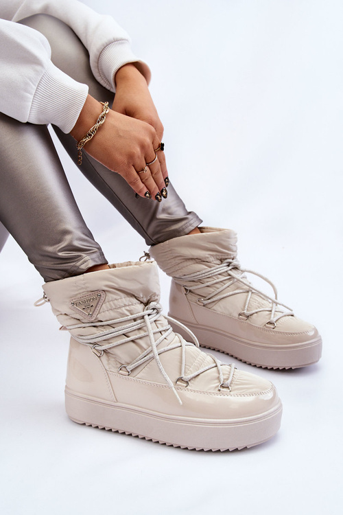 Women's Fashionable Lace-up Snow Boots Light beige Carrios