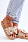 Women's Suede Slippers With Bow Beige Fency