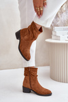 Warm Women's Boots With Gathered Shaft On Low Heel Beige Zinanya