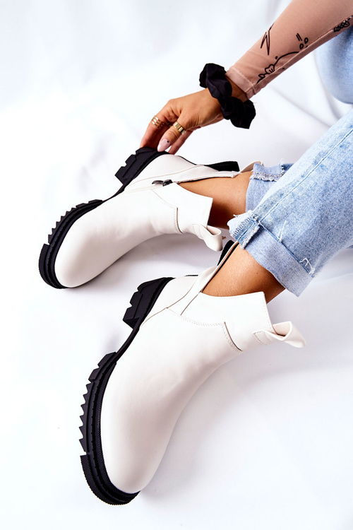 Booties With Cut-Out Detail Zip-up Boots White Corano