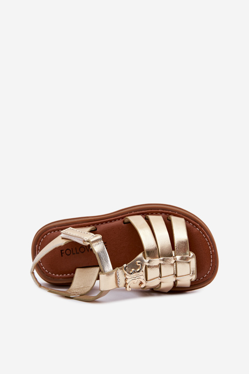 Dziecięce Sandałki Eko Skórzane Ozdobny Detal Złote Serina