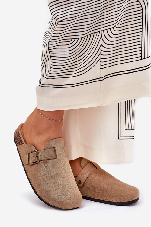 Damskie Klapki Chodaki Na Korkowej Platformie Z Klamrą Khaki Selio